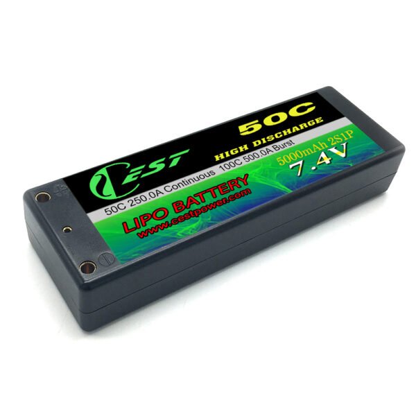 7.4V 2S 5000mAh 50C RC Car LiPO Battery Hard Pack - Image 2