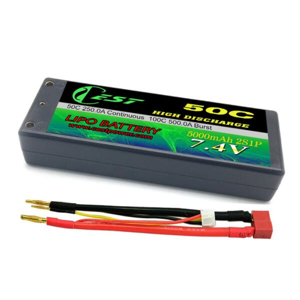 7.4V 2S 5000mAh 50C RC Car LiPO Battery Hard Pack