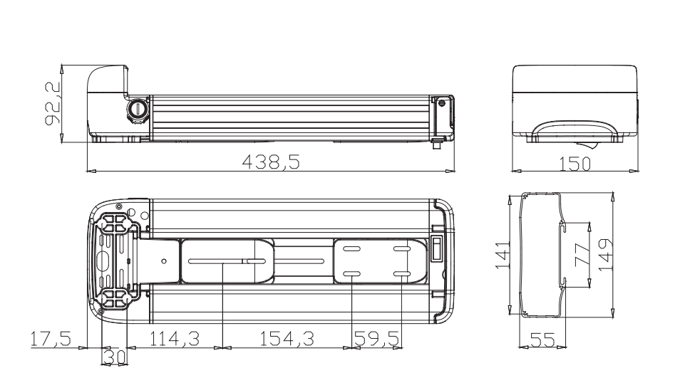 Rear Rack Battery 48V 14Ah 18650 13S4P Li-ion for Electric Bike 7 rear rack battery dimension